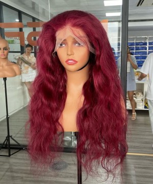 Red Wine 99J Colored Body Wave Human Hair Wigs Sales