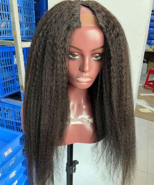 V Part Hair Kinky Straight Wigs For Black Women 150% Density