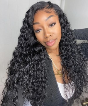 130% Density 13x4 HD Lace Front Wigs Water Wave Pre Plucked For Sale 