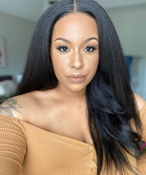 Light Yaki Transparent Lace 370 Lace Frontal Wig Pre Plucked With Baby Hair