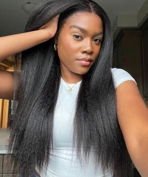 200% Density Coarse Yaki 13x4 Transparent Lace Frontal Wigs For Women