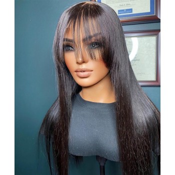 Straight 360 Transparent Lace Frontal Wigs With Bangs