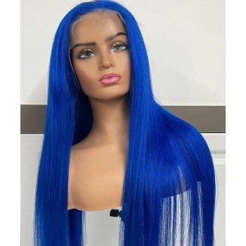 Blue Straight 13X4 Lace Front Human Hair Wigs Pre Plucked