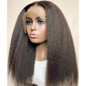 200% High Density Kinky Straight Transparent Lace Front Wigs
