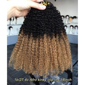 1B/27 Ombre Two Tone Color Afro Kinky Curly Clip In Hair