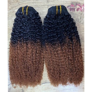 Ombre Color Afro Kinky Curly Clip In Human Hair Extensions