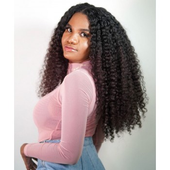 3B3C Kinky Curly Human Hair Wigs 180% Density 6x6 HD Lace Closure Wigs