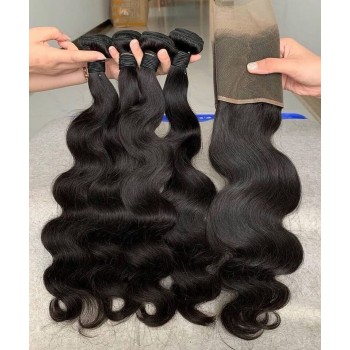 Body Wave Human Hair 4 Bundles With 13X4 Lace Frontal