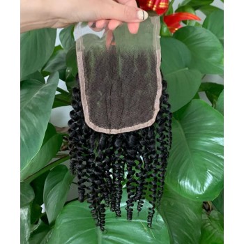 Afro Kinky Curly 7x7 Lace Closure Human Hair Pre Plucked