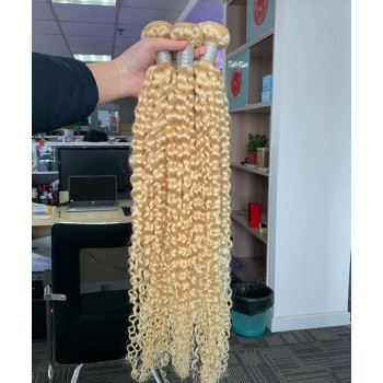 613 Blonde Color Brazilian Virgin Hair Bundles Kinky Curly 3Pics
