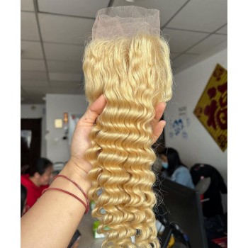 Deep Curly 613 Blonde Color 13X4 Lace Frontal Closures