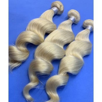 613 Blonde Color Loose Wave Brazilian Virgin Hair 3Pics