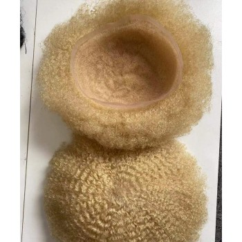 613 Blonde Afro Kinky Curly Human Hair Toupee For Men