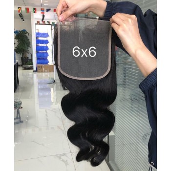 Body Wave Human Hair 6x6 Lace Closure Pre Plucked