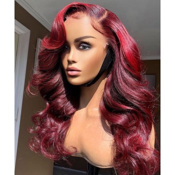 99J Color Body Wave Transparent Lace Frontal Wigs For Sale