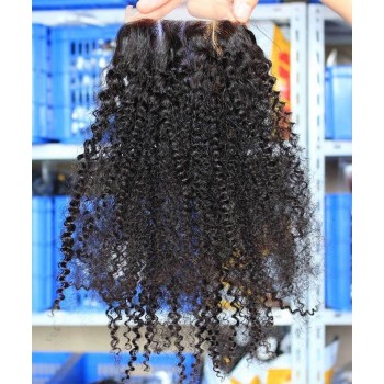 Afro Kinky Curly Human Hair 4x4 Lace Closures Pre Plucked