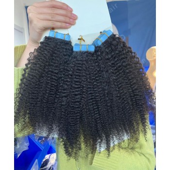 Afro Kinky Curly Tape Human Hair Extensions 8-30 Inches