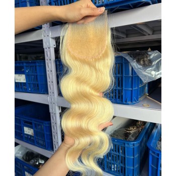 613 Blonde Color Human Hair Lace Closure Brazilian Hair