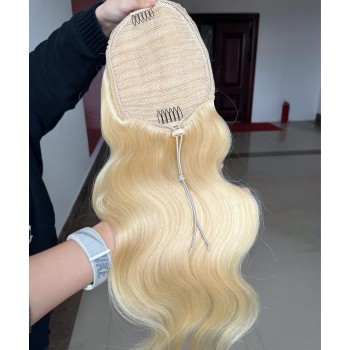 613 Blonde Color Body Wave Ponytail Human Hair Extensions