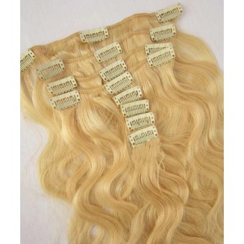613 Blonde Color Body Wave Clip in Human Hair Extensions