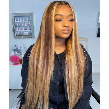 Highlight Colored Straight Lace Front Human Hair Wigs