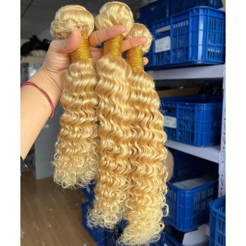 613 Blonde Color Loose Curly Virgin Hair Bundles 3Pics