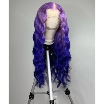 Purple Colored 13x4 Transparent Lace Wigs Body Wave