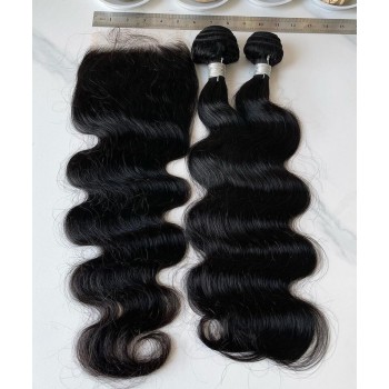 Two Body Wave Human Hair Bundles With 5X5 Lace Closure