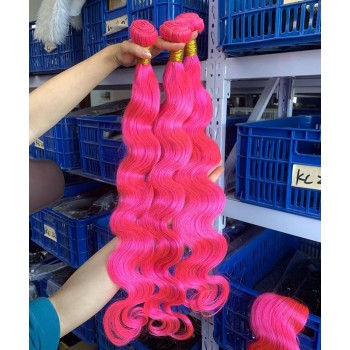 Pink Color Body Wave Human Virgin Hair Bundles 3 Pcs