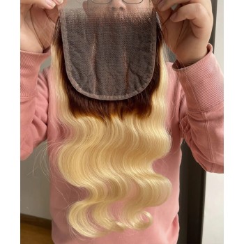 Ombre #4/613 Blonde Color Body Wave 5x5 Lace Closure
