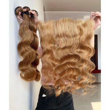 Brown Color Body Wave 13X4 Lace Frontal Closure With Bundles