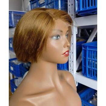 Brown Color Pixie Human Hair Lace Wigs Pre Plucked