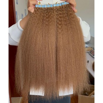 Brown Color Kinky Straight Tape Hair Extensions 8-30 Inches