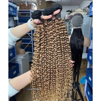 Brown Color Kinky Curly Brazilian Virgin Hair 3 Pcs