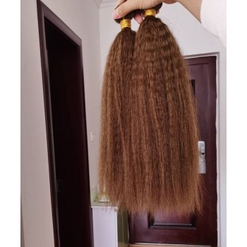 Brown Color Kinky Straight Brazilian Virgin Hair Weave Bundles