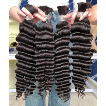 Deep Wave Human Braiding Hair Bulk No Attachment