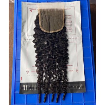 Burmese Curly 5x5 Lace Closure With Circle Ending Human Hair Pre Plucked