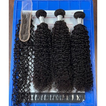 Burmese Curly Human Hair Bundles With 2X6 Lace Closure 4 Pieces/set