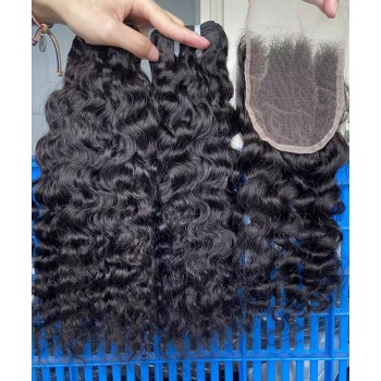 Burmese Curly Human Hair Bundles With Lace Closure