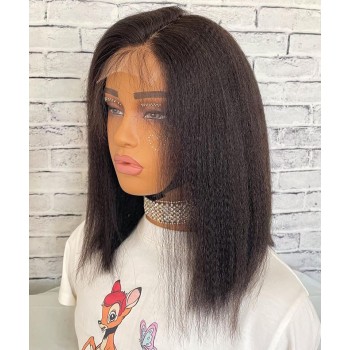 6X6 HD Lace Closure Light Yaki Human Hair Wig 10-30 Inch Pre Plucked