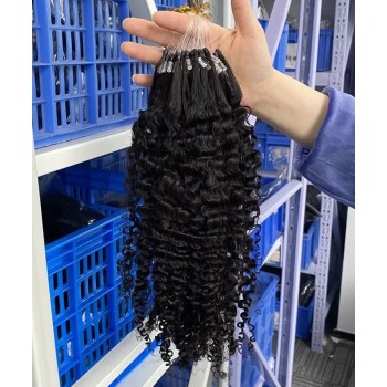 3B 3C Kinky Curly Micro Links Human Hair Extensions For Sale