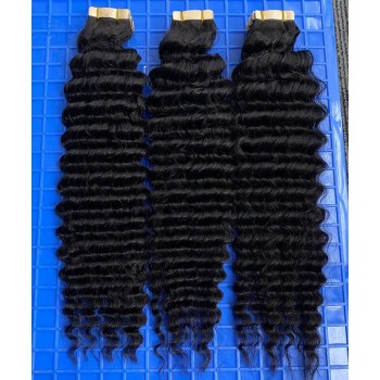 Deep Curly Tape Human Hair Extensions 8-30 Inches For Sale Good Quality