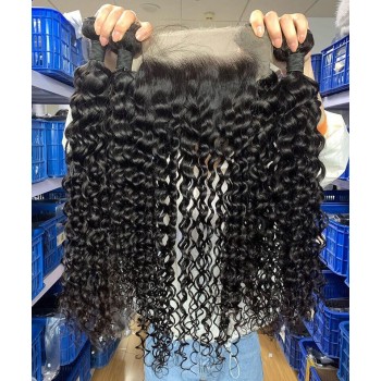 Natural Wavy Human Hair Three Bundles With One Closure