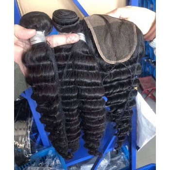 Deep Wave Human Hair Bundles With 5X5 Lace Closure