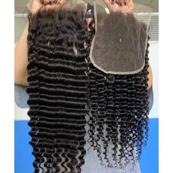 Deep Wave 7x7 Lace Closure Human Hair Pre Plucked Sales
