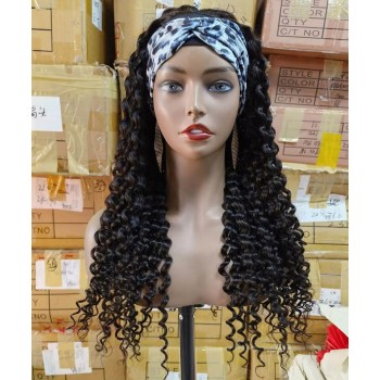 150% Density Deep Curly Human Hair Wigs With Headband