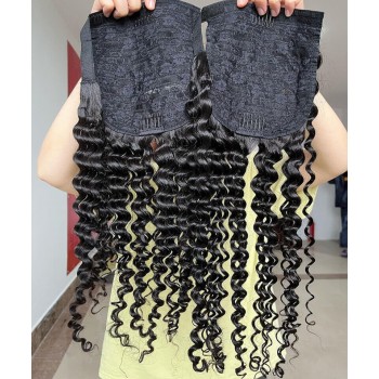 Deep Curly Wrap Ponytail Human Hair Extensions