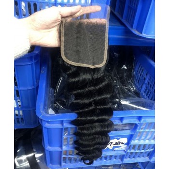 HD Lace 5x5 Part Closure Deep Wave Human Hair Invisible Knots