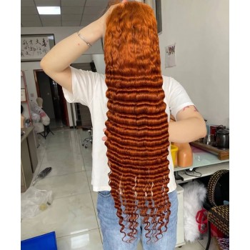 Orange Color Deep Wave Human Hair Wigs Pre Plucked