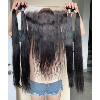 Four Bundles Straight Human Hair With 13X4 Frontal Closure